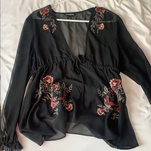 Long sleeve floral sheer top